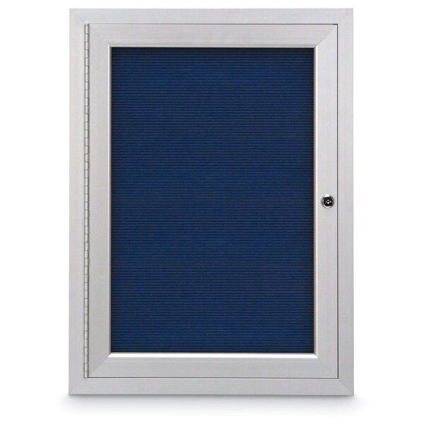 24"x36" 1-Door Enclosed Outdoor Letterboard, Header, Blue Felt/Satin